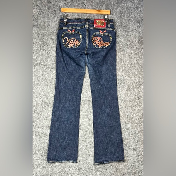 Vintage Apple Bottoms Navy Blue Flare Jeans with Embroidery Size 8